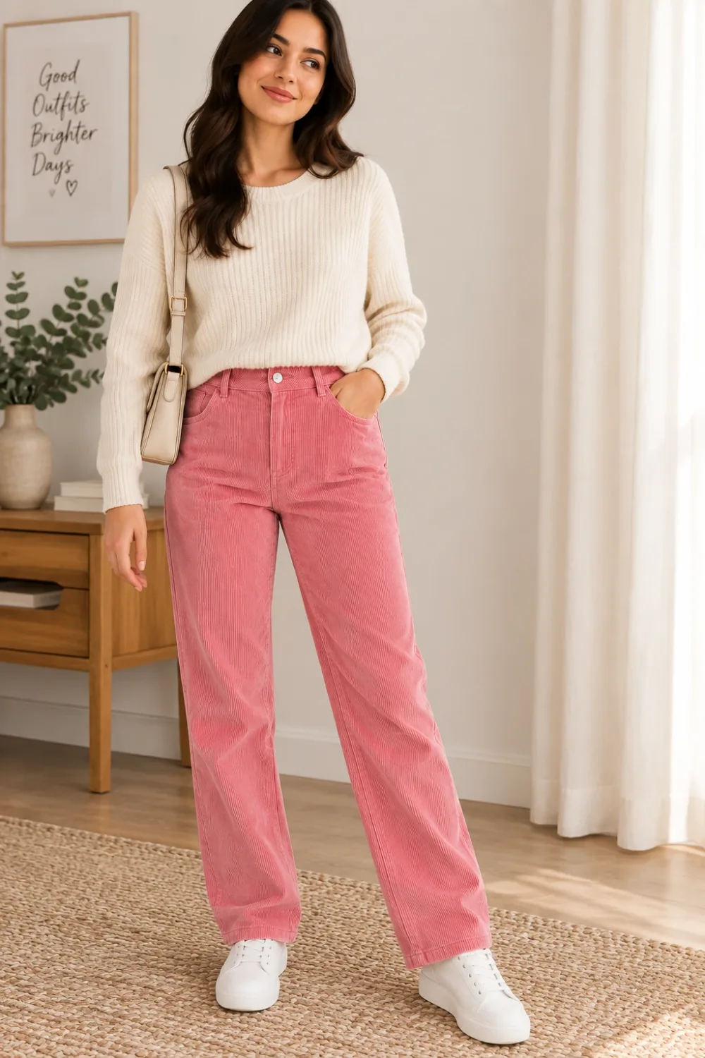 Pantalon Femme Burton of London en Velours Côtelé Rose – Taille 36