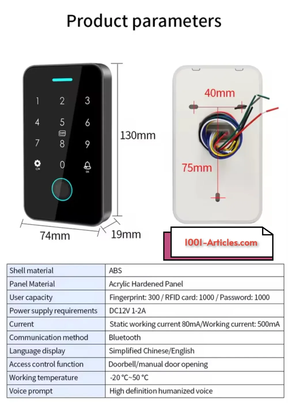 Clavier / Panneau de control d'accès - Double RFID - NFC - Tuya Smart.