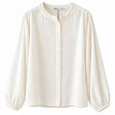 Blouse Femme Zara Blanc Cassé à Col Rond – Taille XXL