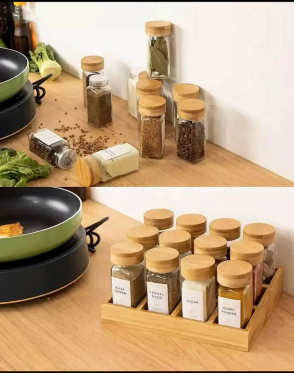 pots à épices avec couvercles en bambou