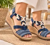 Rieker – Sandales compensées femme bleu marine & blanc