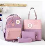 Sac à Dos Multifonctionnel Kawaii Grand Volume Imperméable et Résistant 4Pcs Bleu et Beige SACKDS02B - حقيبة ظهر بعدة قطع بتصميم كاوايي