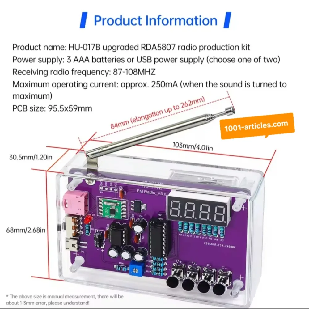 KIT électronique RADIO FM, à monter soi-même - 87-108 MHz, réglable, affichage numérique.
