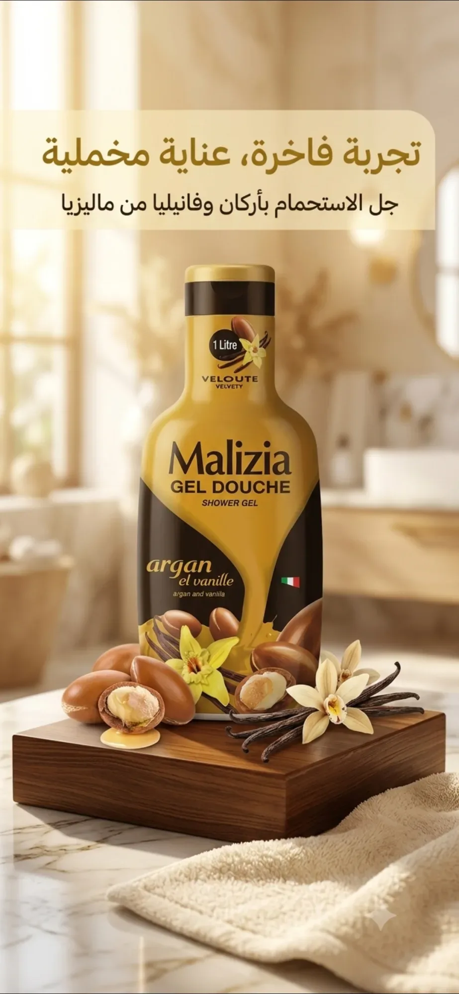Malizia جال دوش بعطر الارغان والفانيليا 1L