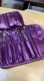 Trousse à Pinceaux de Maquillage en Cuir Métallisé Violet