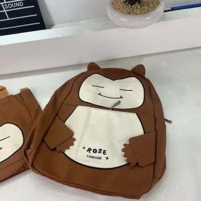 Ensemble de Sacs Snorlax 3Pcs Design Kawaii Marron – حقيبة مدرسية 3 قطع لون بني