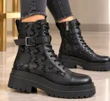 LIU JO London 03 – Bottines Femme Noires à Lacets, Boucle & Semelle Plateforme