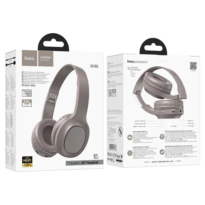 🎧 Casque Bluetooth Hoco W46 – BT 5.3, Pliable, 20H d’Autonomie
