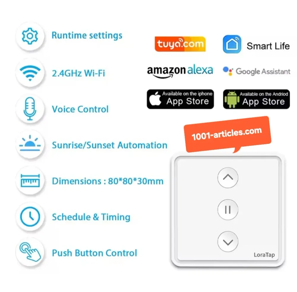 Interrupteur / Panneau Tactile - Tuya Smart pour Volets Roulants - SANS la Télécommande.