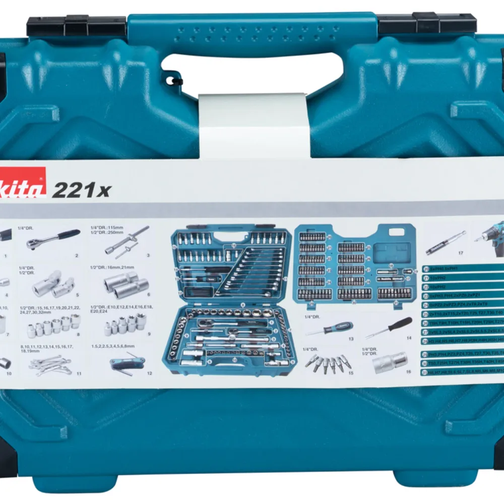 Coffret outillage à main 221 pcs Makita Bleu