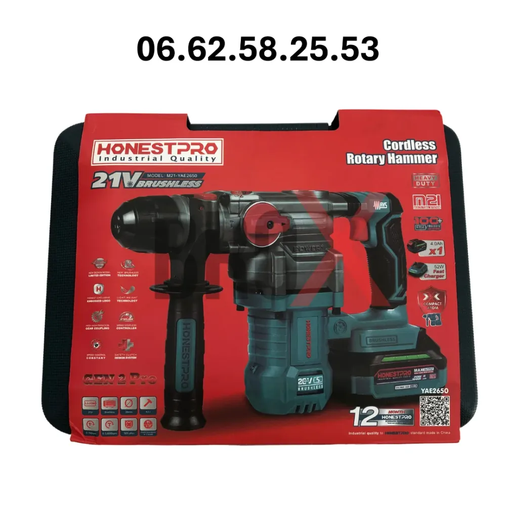 Marteau Perforateur Sans Fil 21V - HONESTPRO YAE2650 (Brushless)