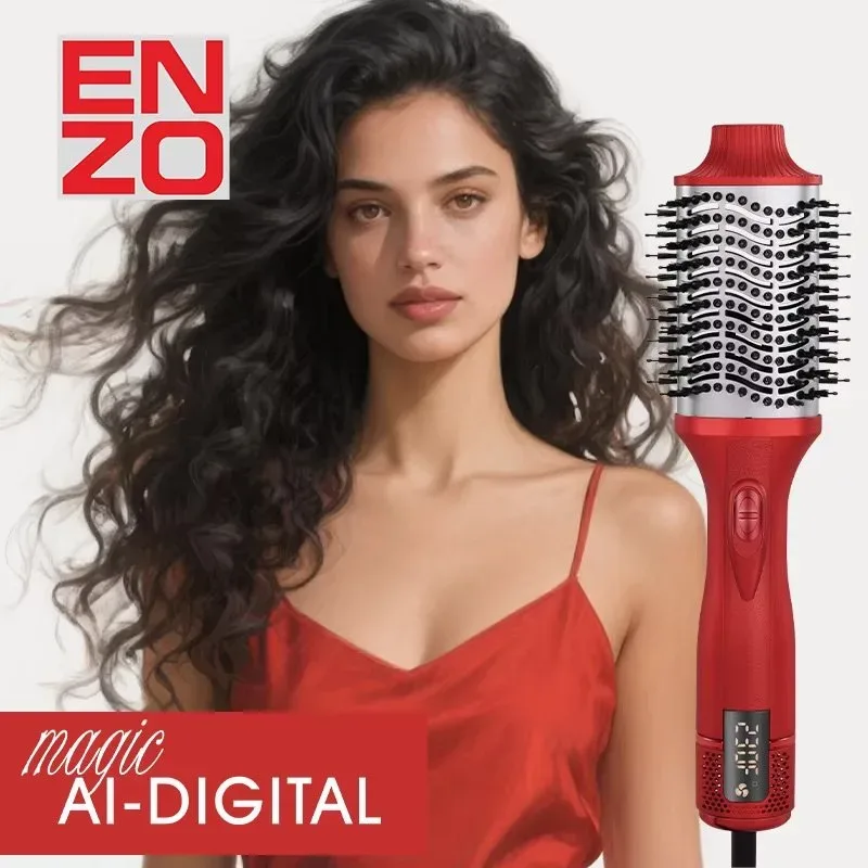 فرشاة استشوار Enzo الاحترافية 3 في 1 – تجفيف، تصفيف، وتكثيف الشعر بتقنية نانو تيتانيوم والشاشة الرقمية
