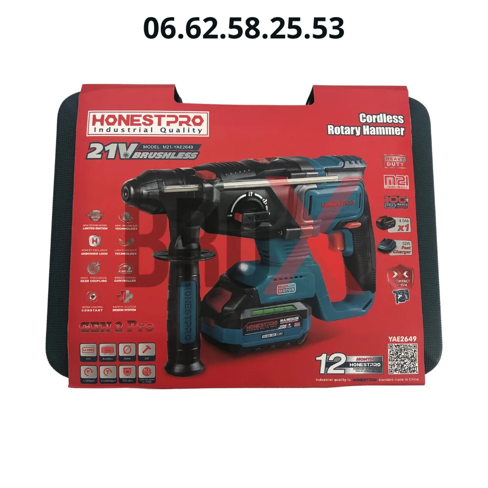Marteau Piqueur Sans-fil 21v 4.0Ah 1 Batterie HONESTPRO YAE2649