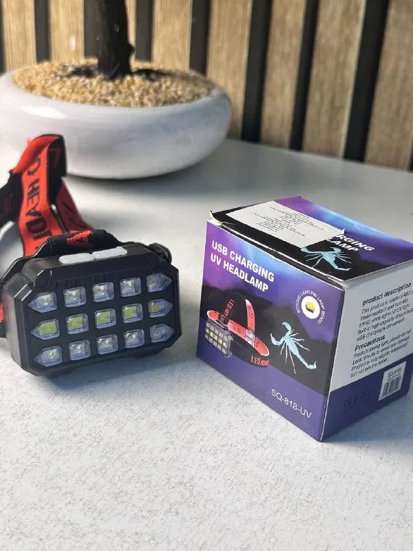 Lampe Frontale LED Rechargeable avec UV SQ-818-UV - مصباح الرأس القابل للشحن بإضاءة مزدوجة