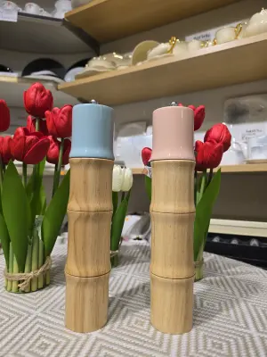 Moulin à Épices en Bois Style Bambou — Rose et Bleu