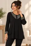 Tunique noire à col V et motifs graphiques – U Collection