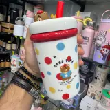 Mugs avec paille en céramique, motif chat