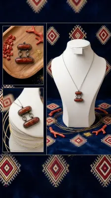 Pendentif Kabyle Double Cabochon Corail Rouge & Argent Massif