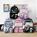 Sac à Dos Multifonctionnel Kawaii Grand Volume Imperméable et Résistant 5Pcs Noir et Gris SACKDS29NGR - حقيبة ظهر بعدة قطع بتصميم كاوايي