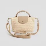 Sac Bandoulière — Tressé Beige & Cuir Camel