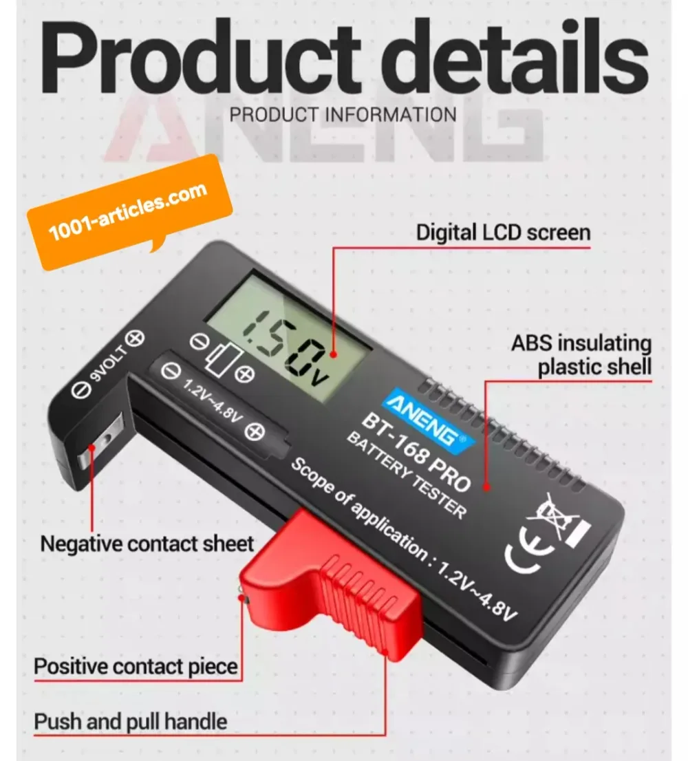Testeur de Batteries Numérique - ANENG BT-168 Pro - Ecran LCD.