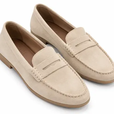 Mocassins Femme ZARA en Cuir Beige – Modèle 3201/210/716
