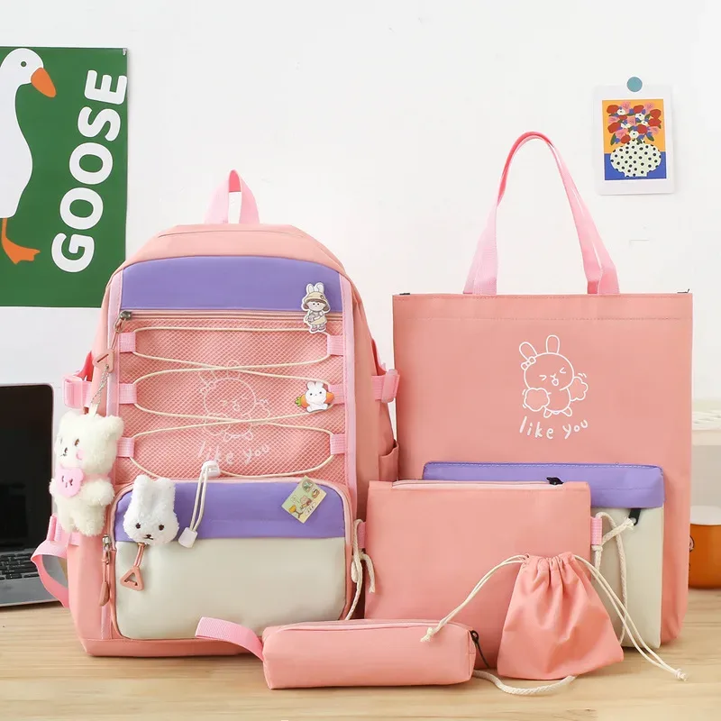 Sac à Dos Multifonctionnel Kawaii Grand Volume Imperméable et Résistant 5Pcs Mauve SACKDS33MV - حقيبة ظهر بعدة قطع بتصميم كاوايي