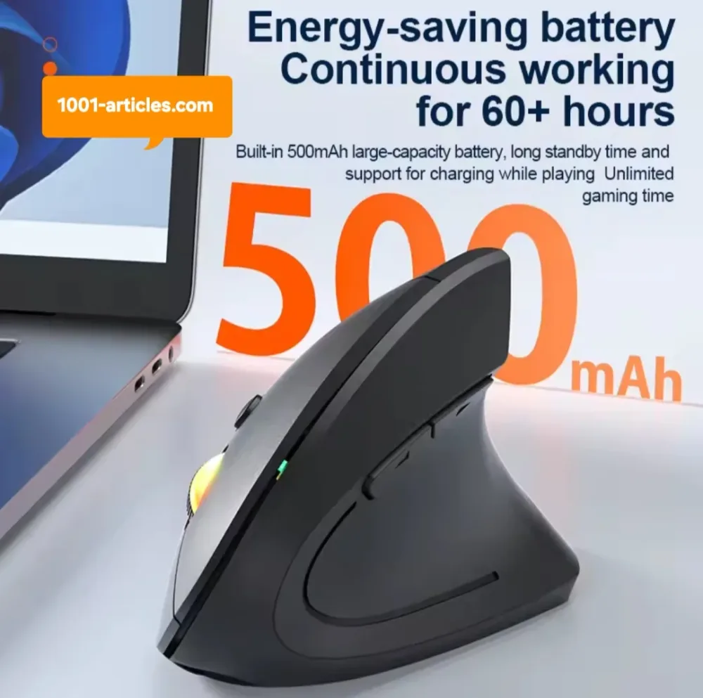 Souris verticale sans fil Bluetooth et RF 2.4GHz, Rechargeable, Ergonomique.