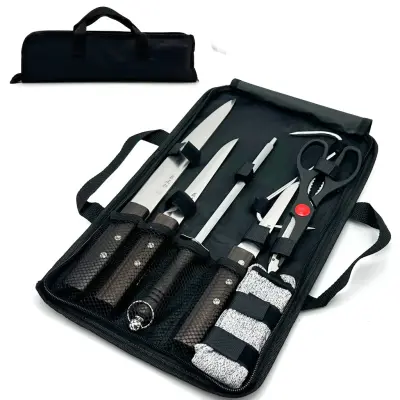 Kit de Cou-teaux de Luxe avec Manches en Bois 7Pcs - طقم سكا-كين الجزارة الفاخر بمقابض خشبية