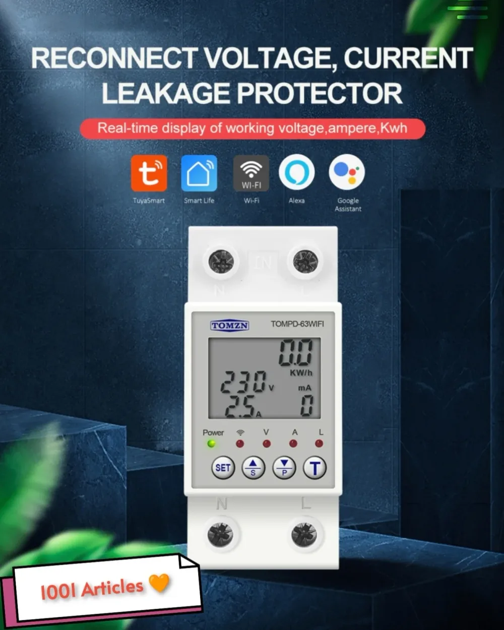 Protecteur de tension et d'ampérage TOMZN 63A Tuya Smart