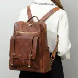 Sac à dos rétro en cuir synthétique pour femme - حقيبة ظهر نسائية من الجلد