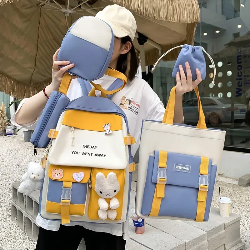 Sac à Dos Multifonctionnel Kawaii Grand Volume Imperméable et Résistant 5Pcs Mauve SACKDS25MV - حقيبة ظهر بعدة قطع بتصميم كاوايي