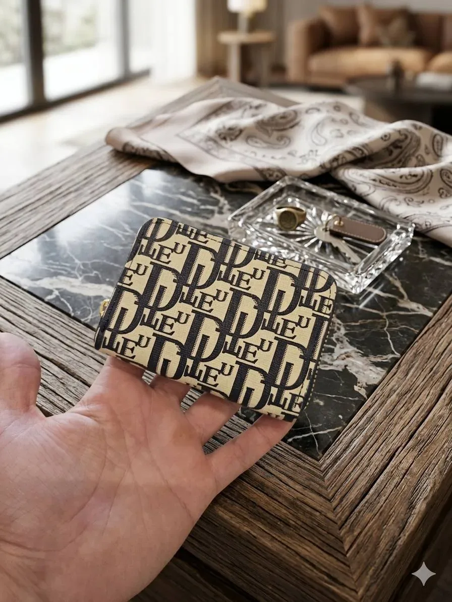 Petit Porte-Cartes  Motif Monogramme Beige & Noir