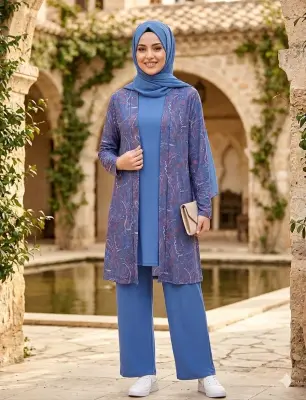 طقم ثلاثي أزرق جينز بيزلي