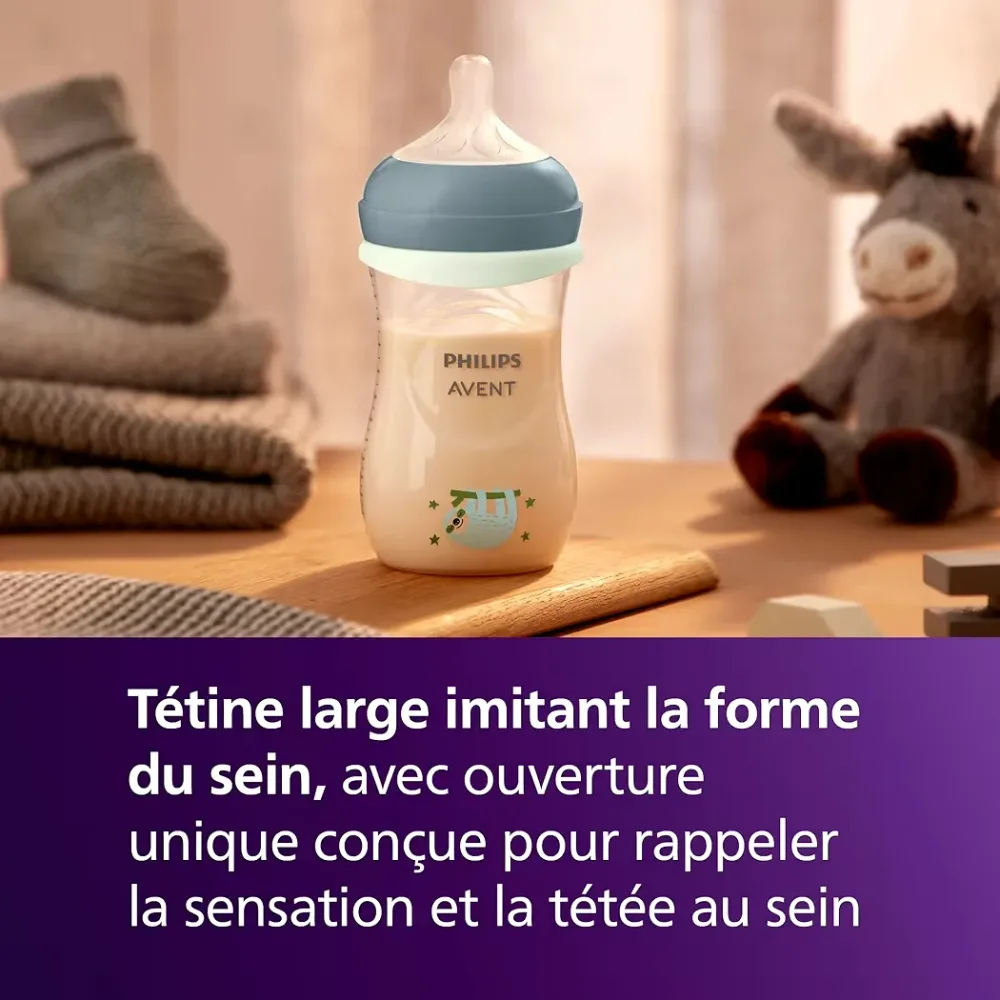 Biberon nuit Natural Response – bouteille 260 ml avec tétine à débit moyen (débit 3)