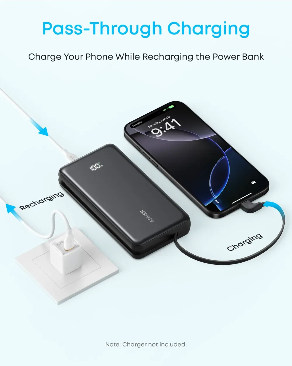 Anker Zolo Powerbank 20000mAh 22.5W Fast Charging Power Bank with Built-in USB-C Cable [CCC Certified] A110E