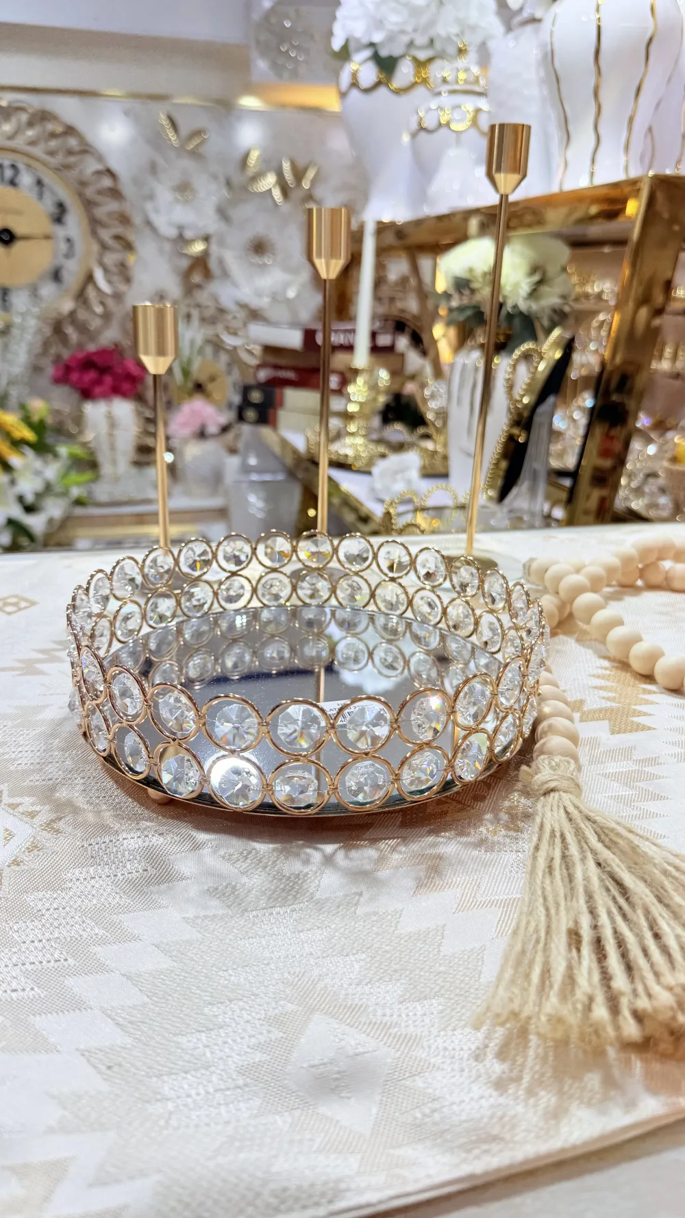 Plateau miroir avec cristaux