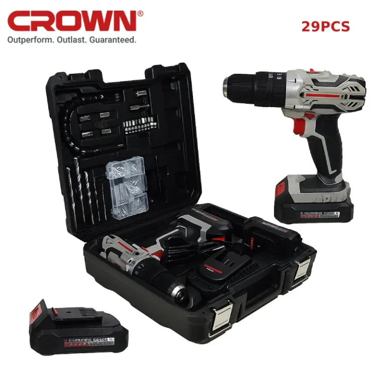 Kit Caisse a outils et visseuse 20V 2.0Ah 29 Pcs CROWN ct21102H-2-(29)EK