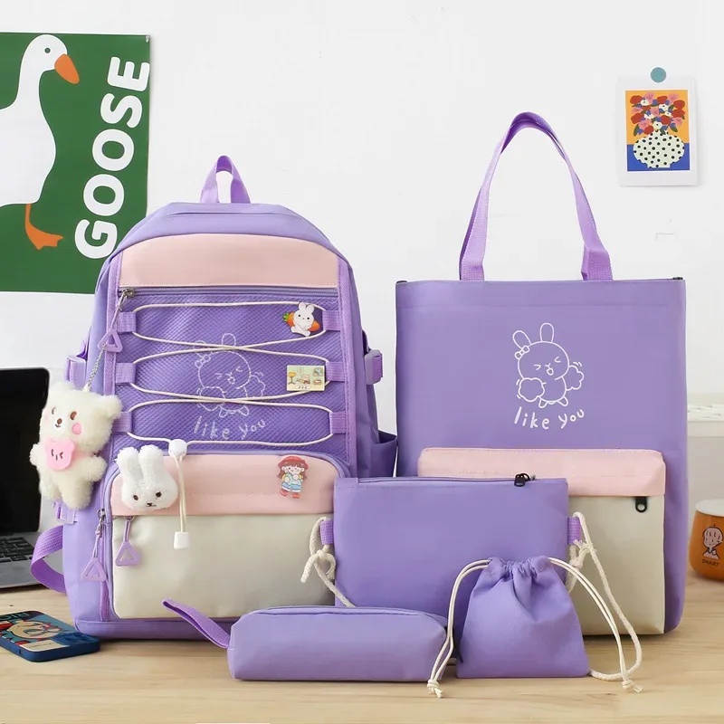 Sac à Dos Multifonctionnel Kawaii Grand Volume Imperméable et Résistant 5Pcs Bleu SACKDS33BL - حقيبة ظهر بعدة قطع بتصميم كاوايي