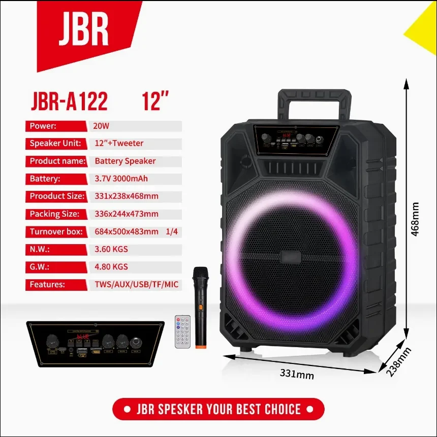 Jbr OEM 12inch Cost-Effective Sund Box Bluetooth Active Outdoor Party Portable Speaker
