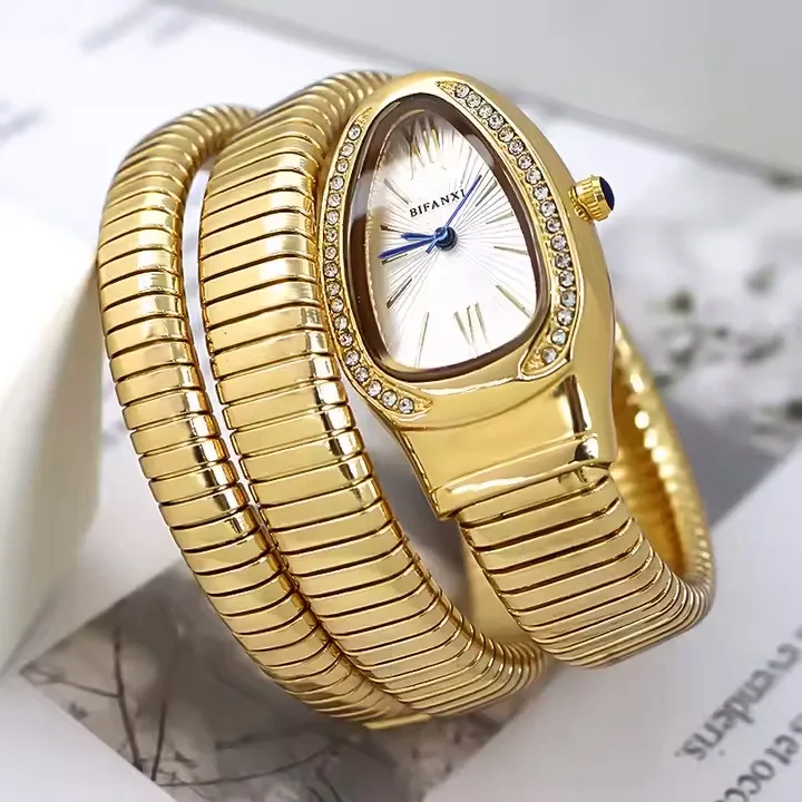 ساعة نسائية ذهبية على شكل أفعى - BVLGARI - بعدة ألوان