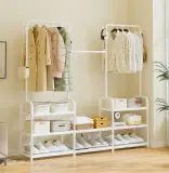 Porte Manteau et Organisateur de Chaussures en Métal de Grande Capacité - علاقة ملابس ومنظم أحذية 2في1