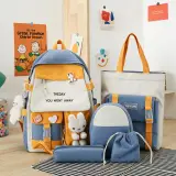 Sac à Dos Multifonctionnel Kawaii Grand Volume Imperméable et Résistant 5Pcs Mauve SACKDS25MV - حقيبة ظهر بعدة قطع بتصميم كاوايي
