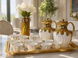 ☕ Service à Café/Thé en Porcelaine 24 Pièces - Collection Dorée Élégance