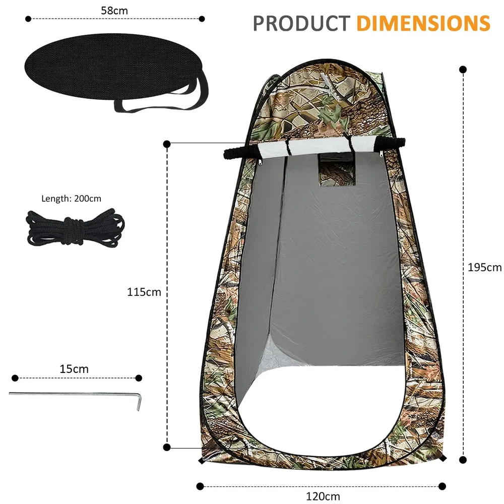 Tente de change pliable protection UPF 50+ et imperméable, 120 x 120 x 190 cm, camouflage - خيمة تغيير الملابس قابلة للطي