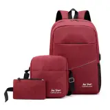 Sac à dos homme avec sac bandoulière et trousse 3en1 rouge 2755-8 – محفظة ظهر رجالية 3 قطع أحمر