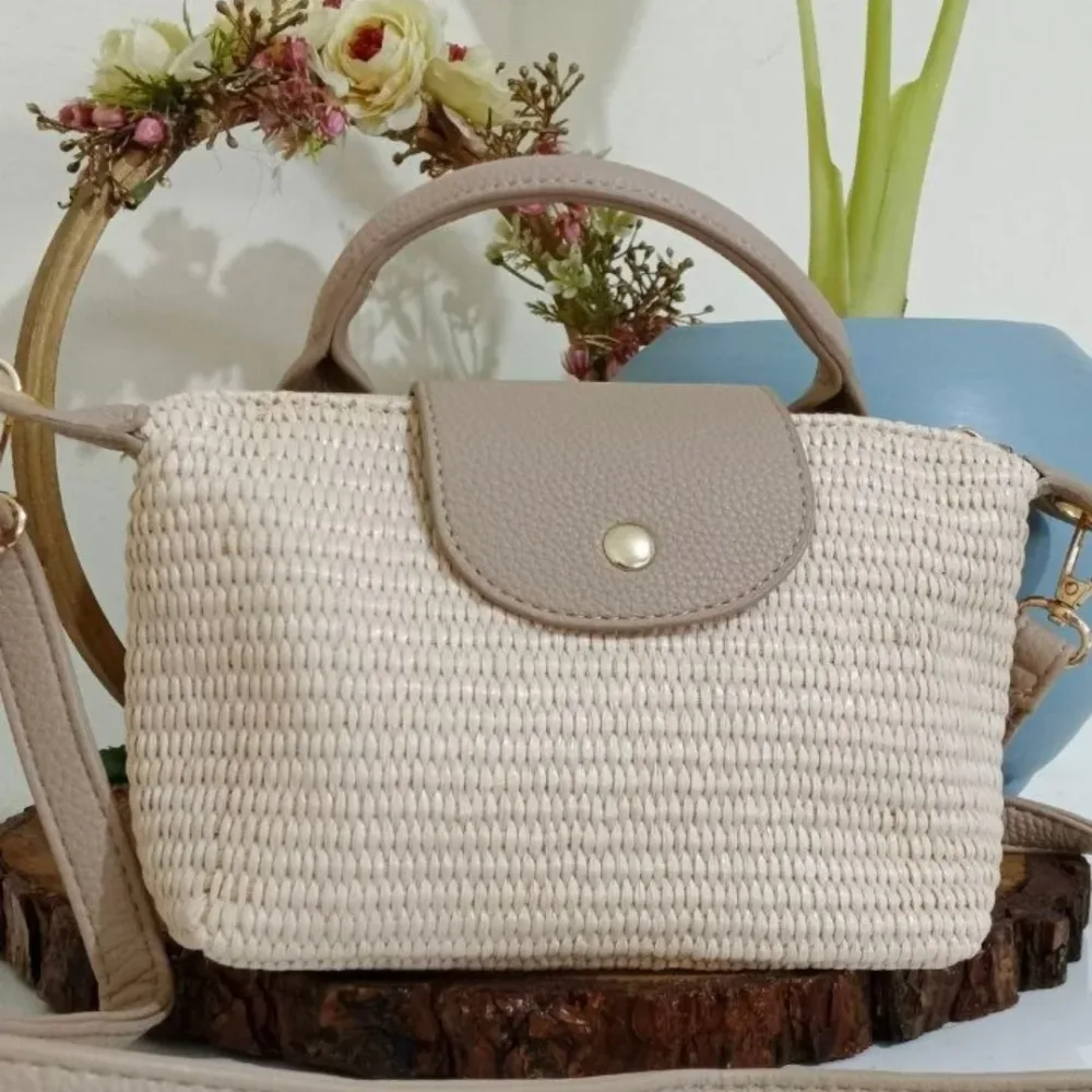 Sac Bandoulière — Tressé Beige & Cuir Camel