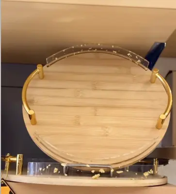 Ensemble de 2 Plateaux Déco – Bois & Acrylique Doré