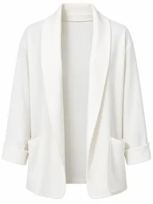 Gilet femme blanc cassé à col châle et poches