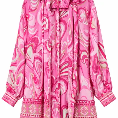 Ensemble femme rose imprimé avec pantalon fluide – Taille M
